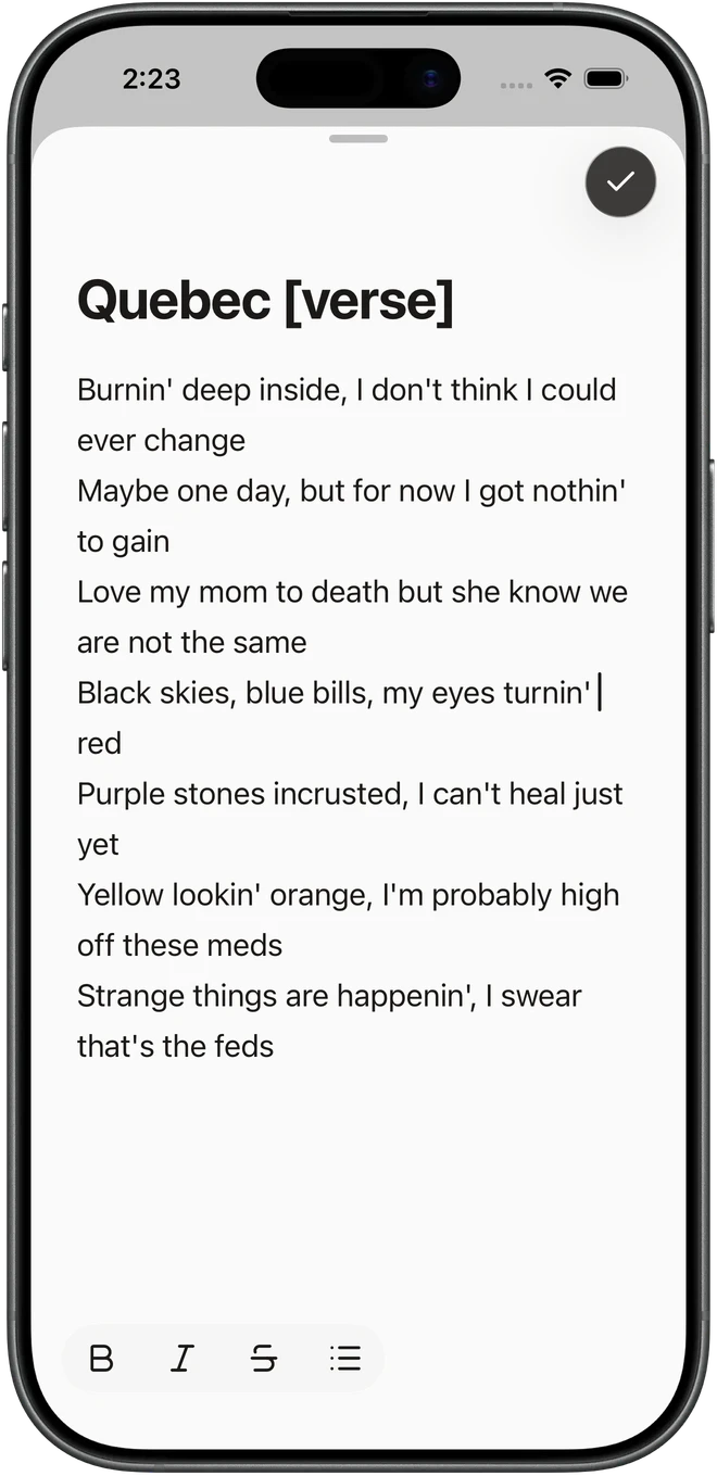 Write and edit your lyrics